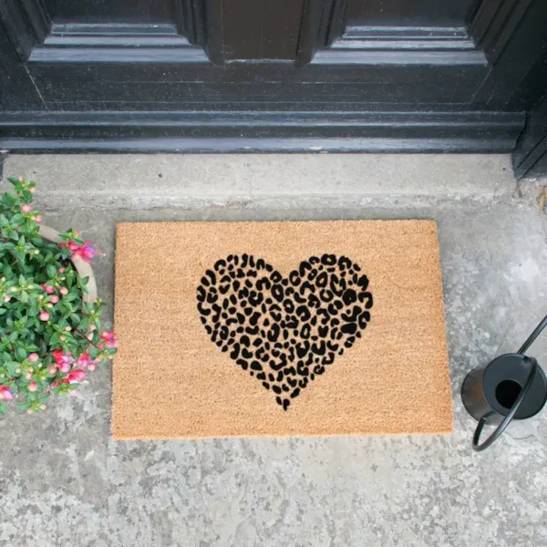 Leopard Print Heart Door Mat