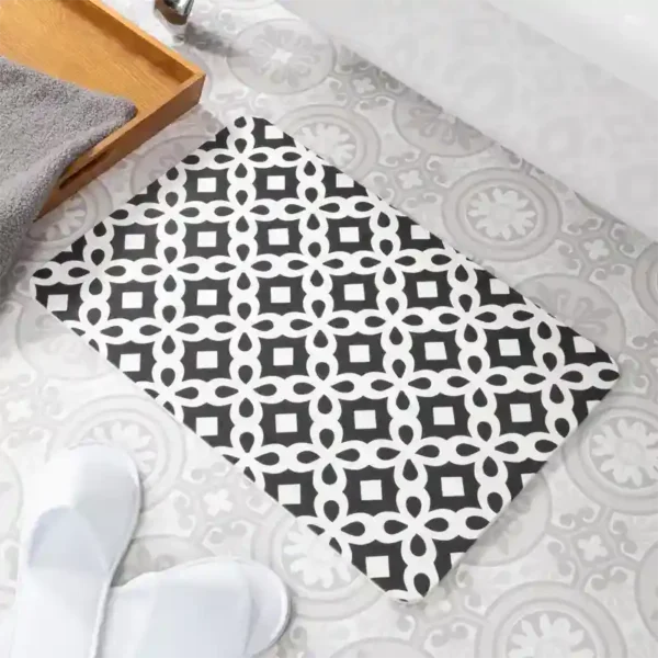 Black Pattern Stone Bath Mat