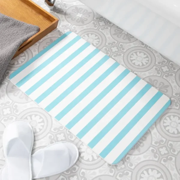 Blue & White Stripe Stone Bath Mat