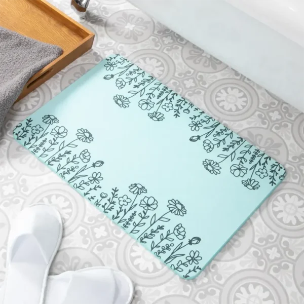 Flower Border Blue Stone Bath Mat