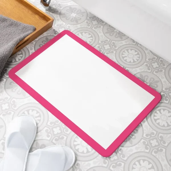 Pink Border Stone Bath Mat