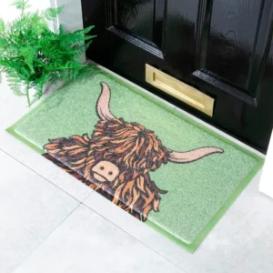 Green Highland Cow Doormat